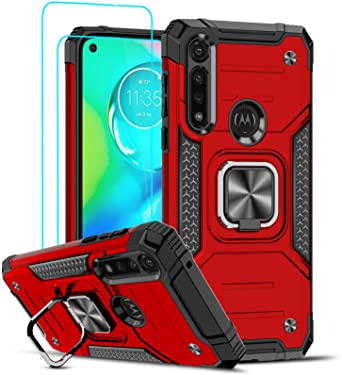 LeYi Compatible with Moto G Power 2020 Case (Not fit G Power 2021) with Tempered Glass Screen Protector(2PCS), Military-Grade Phone Case with Ring Kickstand for Moto G Power 2020, Red