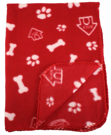 30x21 Inch Dog / Cat Fleece Blanket - Bone and Paw Print Assorted Color Pet Blankets by bogo Brands