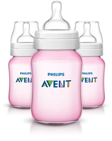 Philips AVENT Classic Plus BPA Free Polypropylene Bottles, Pink, 9 Ounce (Pack of 3)