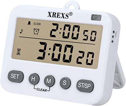 4 in 1 Kitchen Timer Digital Cooking Timer - XREXS Class Timer LCD Screen Clock Alarm Count up and Down Kitchen Timer for Cooking/Meeting/Learning/Yoga Batteries Included