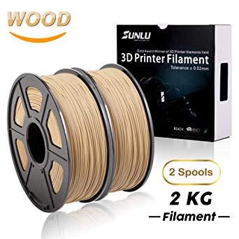 SUNLU Wood Filament 2kg - 1.75 mm 3D Printer Filament, Dimensional Accuracy  /- 0.02 mm Sweet Smell 3D Printing Filament, 2.2 lbs Spool Wood 3D Printer Filaments for Most 3D Printer & 3D Pen