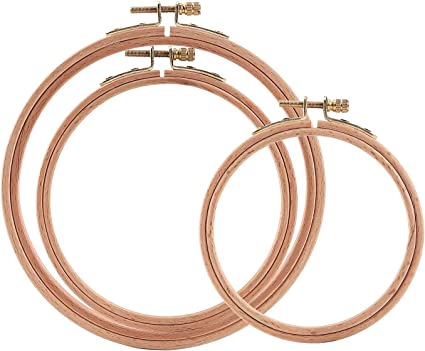 Sherbo 3 Pieces Beech Wood Embroidery Hoops Set by 4 Inch to 6 Inch Circle Hoop Ring Cross Stitch Cotton for DIY Embroidery Floss Starter of Sewing Art Kits Crafts
