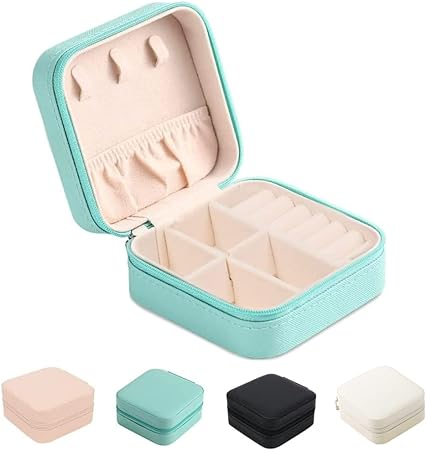 FOME Small Jewelry Box, Portable Jewelry Box Organizer PU Leather Mini Travel Jewelry Storage Case for Rings Earrings Necklace Bracelets Jewelry for Women Girls Blue