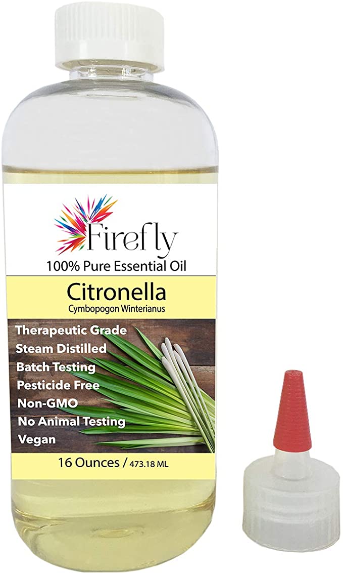 Firefly Bulk, 16 Ounces 100% Pure Kosher Undiluted Citronella Essential Oil | GC/MS Batch Tested for Purity | Therapeutic Grade | Non-GMO | Steam Distilled | Vegan