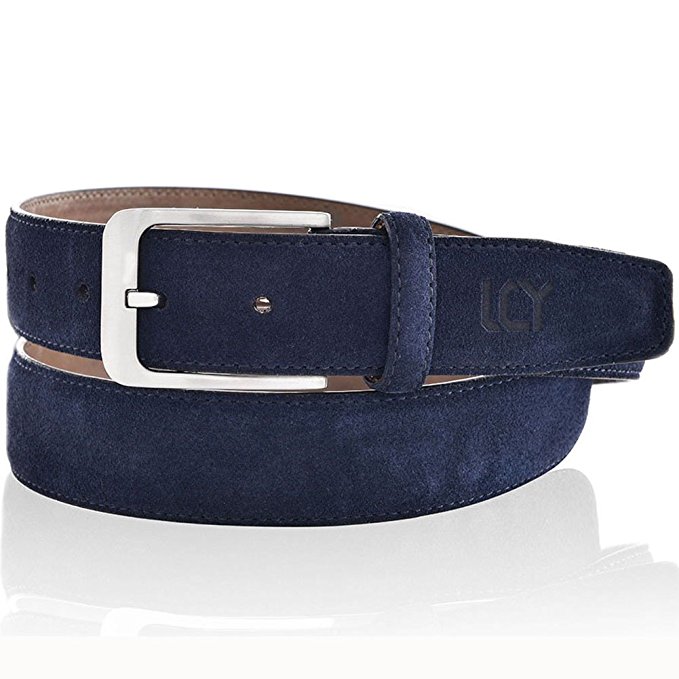 Suede Leather Belt for Men Soft Blue Brown Strap with Pin Buckle
