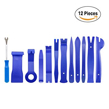homEdge Auto Trim Removal Kits of 12 Pcs, Tool Kits for Car Radio Installation, Upholstery Removal Kit Pry Bar Scraper Set-Blue
