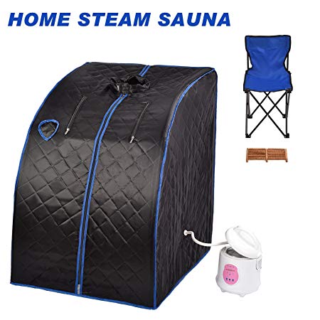 KUPPET Portable Folding Steam Sauna 2L One Person Home Sauna Spa for Full Body Slimming Loss Weight w/Chair, Remote Control, Steam Pot, Foot Rest, Mat(Black)