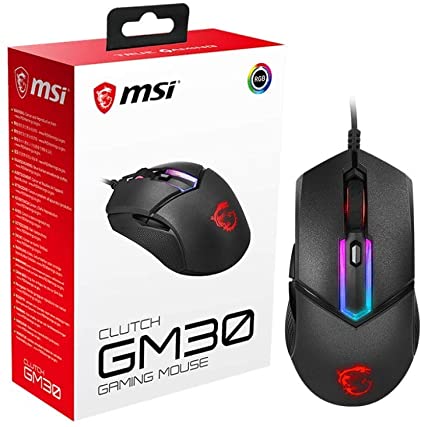 MSI CLUTCH GM30 RGB Optical Gaming Mouse 6200 DPI Optical Sensor, 6 Programmable Button, Dual-zone RGB, Ergonomic Design, OMRON Switch with 20  Million Clicks, RGB Mystic Light - S12-0401690-D22