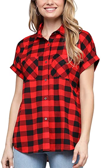 JJ Perfection Women's Long Sleeve Collared Button Down Plaid Flannel Shirt