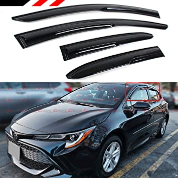 Cuztom Tuning JDM 3D Wavy Smoke Window Visor Rain Guard Deflector Compatible with Fit 2019 2020 2021 Toyota Corolla Hatchback SE XSE