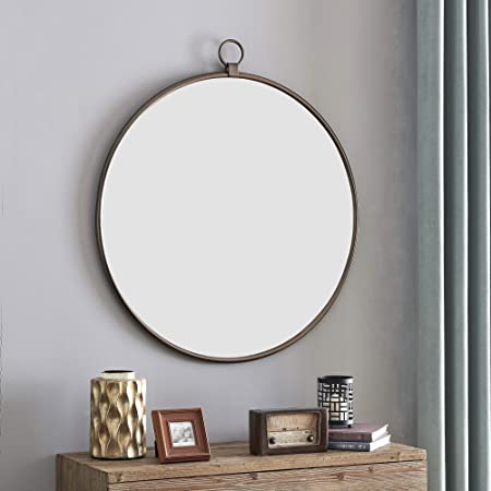 FirsTime & Co. White Marshall Round Mirror, American Designed, Bronze, 32.5 inches (70248)