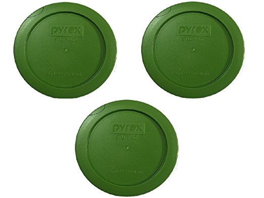 Pyrex Green 2 Cup Round Storage Cover #7200-PC for Glass Bowls - 3 Pack