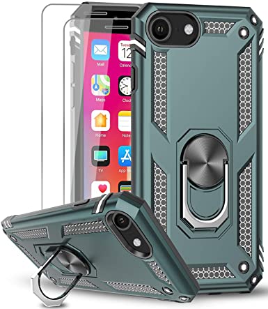 LeYi iPhone SE 2020 Case with [2 Pack] Tempered Glass Screen Protector, [Military-Grade] Protective Phone Case with Magnetic Ring Kickstand for iPhone SE 2nd Generation (2020), Green