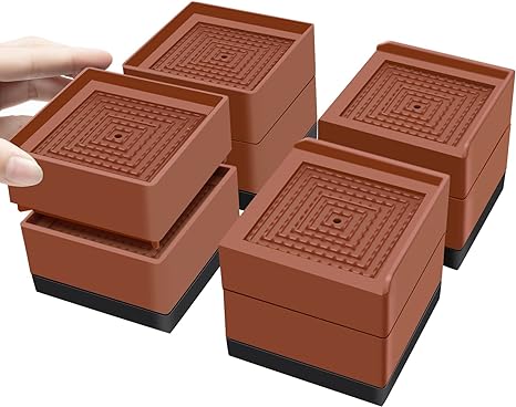 Flechazo Pack of 8 Furniture Bed Risers, 2 or 4 Inch Heavy Duty Adjustable Furniture Risers with Non-Slip Mats for Bed, Desk, Sofa and Table(Brown)