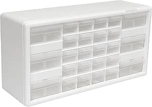 Akro-Mils 10126 26-Drawer Plastic Drawer Storage Cabinet for Garage Organization, Lego Storage, Teacher Toolbox, Makeup Organizer, and More, 20-Inch W x 6-Inch D x 10-Inch H, White