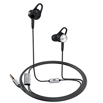 AUKEY Active Noise-Canceling Earbuds, In-Ear Wired Headphones with Built-In Microphone for iPhones, Android Smartphones, Laptops, and More