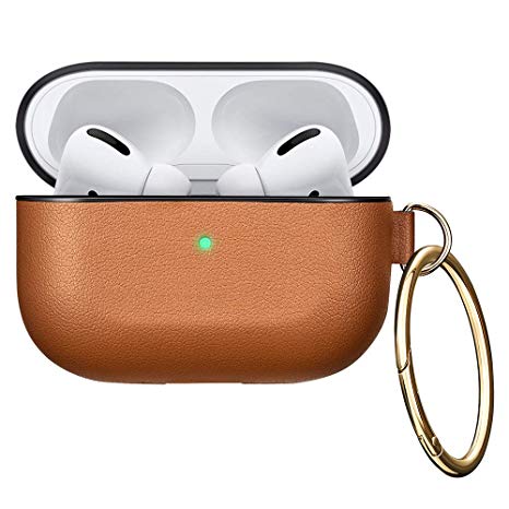 ESR Upgraded Protective Cover for AirPods Pro Case 2019, Metro Light AirPods Carrying Case for AirPods Pro Charging Case with Keychain & Keyring, Shock-Resistant, Visible Front LED,Brown