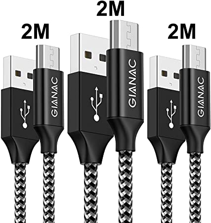 Micro USB Cable,3Pack [ 2M ] Nylon Braided Fast Charger Micro USB Chargering Cable For Android Samsung Galaxy S7/S6/S5, Huawei P Smart, Xiaomi, Nokia, Sony,Kindle, PS4