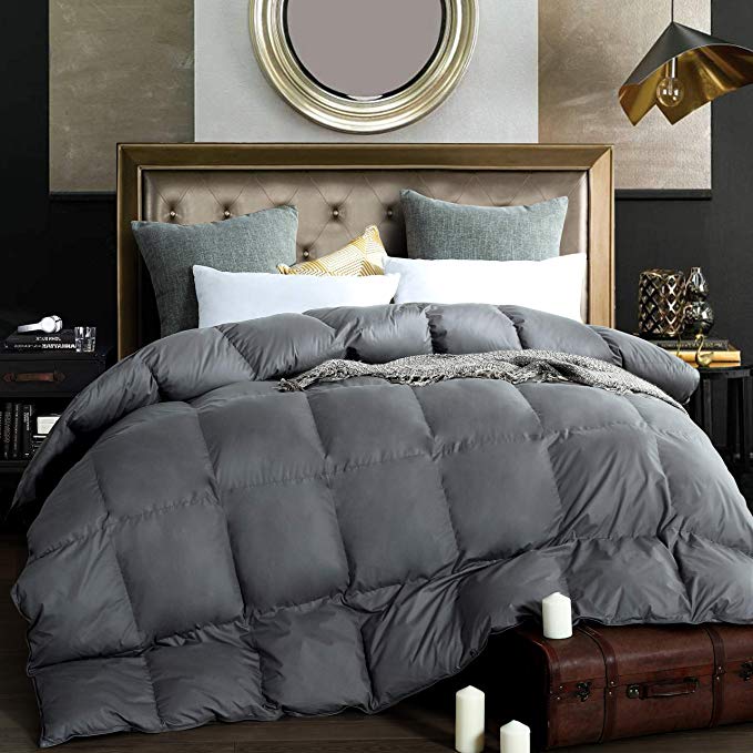 Alanzimo Goose Down Comforter King Size - All Season - Luxury 100% Cotton Hypoallergenic 1200 Thread Count 750 Fill Power with Tabs Gray