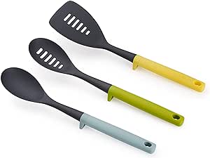 Joseph Joseph Duo 3-Piece Utensil Set with Integrated Tool Rests: Scratch-Free Use on Non-Stick Cookware, Includes Solid & Slotted Spoons and Turner, Heat-Resistant