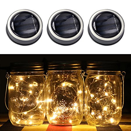 3 Pack Solar Mason Jar Lid Insert- YTE Warm White LED Fairy Mason Jar Solar Light for Glass Mason Jars and Garden Decor Solar String Lights