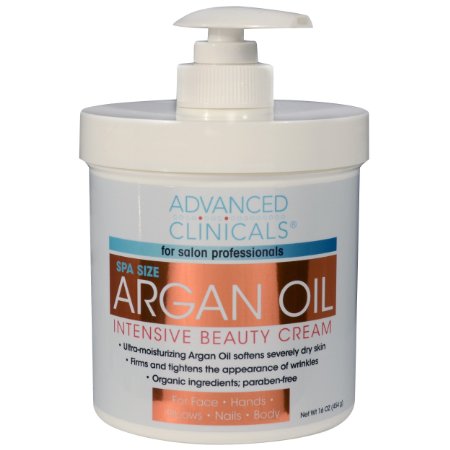 Advanced Clinicals Spa Size Pure Argan Oil Intensive Beauty Cream Anti-aging Cream for Wrinkles and Dry Skin 16oz Jar with a Pump