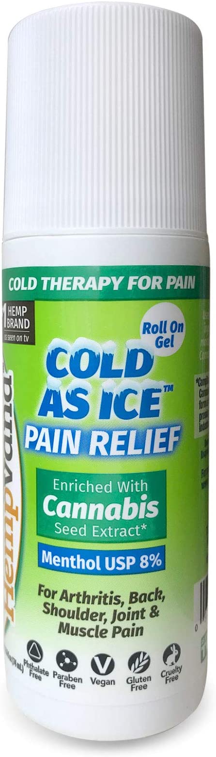 Hempvana Cold As Ice Cold Therapy for Pain, Convenient Pain Relief Roll On Gel with Menthol USP 8% & Enriched with Cannabis Seed Extract (1 Pack)