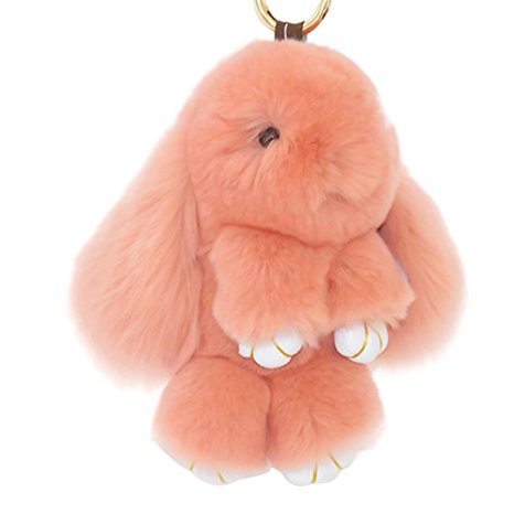 SZTARA Soft Cute Bunny Charm Ring Keyfob Rabbit Faux Fur Keyring Fluffy Pompom Keychain Decoration
