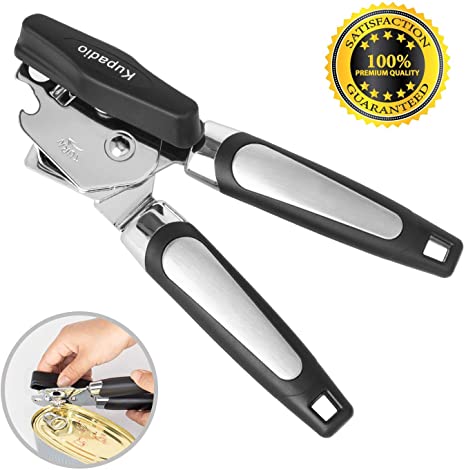Manual Can Opener Built-in Bottle Opener Ergonomic Handle Non-Slip Stainless Steel Heavy-Duty Smooth Blade Super Sharp Cutting Tool Manual Side 3 in 1 Can Opener