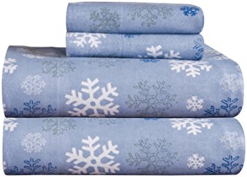 Pointehaven Heavy Weight Printed Flannel 100-Percent Cotton Sheet Set, Snow Flakes, Twin XL