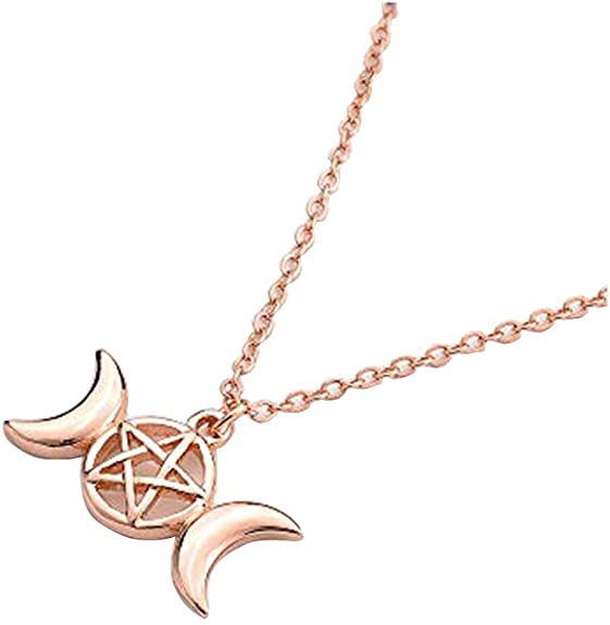 MANZHEN Triple Moon Goddess Pendant Necklace Pentacle Pentagram Wiccan Jewelry