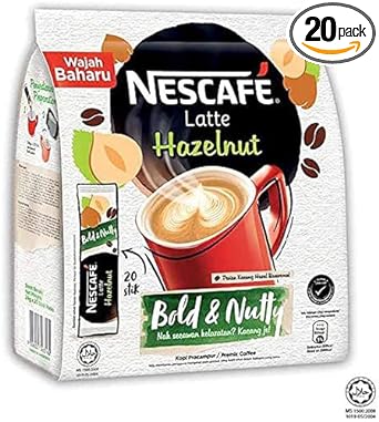 Malaysia Best Brand Nestle NESCAFE Premix Latte Hazelnut / Smooth Creamy Aromatic Nutty Flavor (20 sticks x 24g)