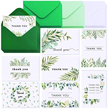 Supla 40 Sets 8 Prints Wedding Floral Greenery Watercolor Willow Eucalyptus Thank You Cards with Envelopes Bulk Greeting Cards Gratitude Cards Gift Cards for Graduation Birthday Bridal Baby Shower