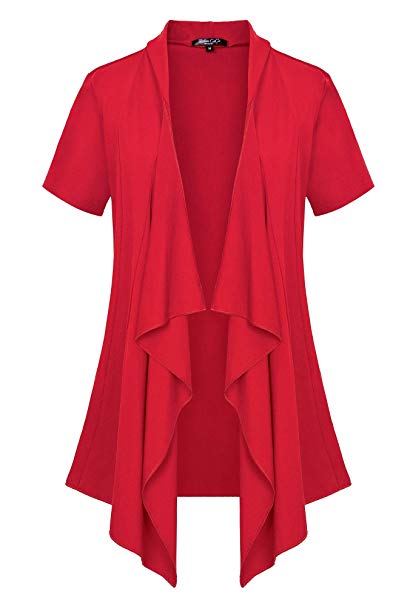 Women's Short Sleeve Draped Open Front Cardigan Vest Asymmetric Hem