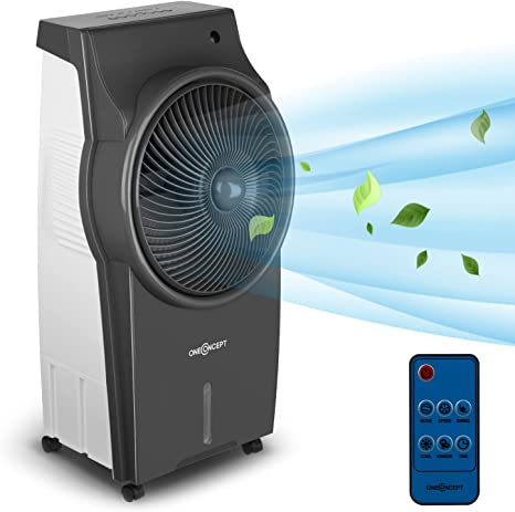 oneConcept Kingcool - Rafraîchisseur d'air 4 en 1, Refroidisseur d'air, Ventilateur, humidificateur, purificateur d'air, ionisateur, réservoir: 8 L, 2340 m³/h, 95 W, Oscillation, Mobile, Gris foncé