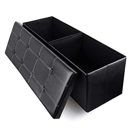 Vesgantti Folding Storage Ottoman Box Toy Chest and Footstools, Multipurpose Bench with Strong and Durable Needle Stitching and Highly Elastic Sponge Filling [Black, 114 x 38 x 39cm]