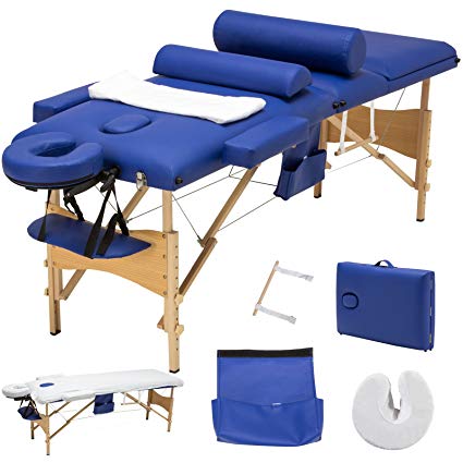 Uenjoy Folding Massage Table 84'' Professional Massage Bed Luxury-Model With Additional Accessories 3 Fold,Blue