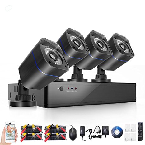 ELECCTV 8CH 720P HD-TVI Security DVR Recorder System and (4) 2000TVL Outdoor Fixed Dome Cameras with IP66 Weatherproof Day/Night Vision, Motion Detection & Email Alert