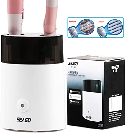 SEAGO Toothbrush Sterilizer UV Sterilization Holder for Couple (White-Brown)