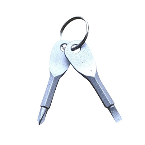 Fullkang 2 Keys Stainless Keychain Pocket Tool Screwdriver Outdoor Multifunction (Gray)