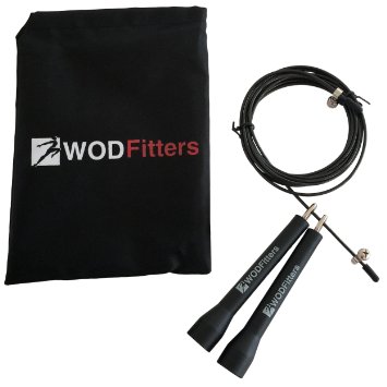 WODFitters Ultra Speed Cable Jump Rope for Cross Training and Cardio Fitness * Lifetime Warranty and Free Guide for Sizing and Mastering Double Unders * Great for Double Unders, Triple Unders, RX WODs or Speed Jumping * Fully Adjustable * with Carrying Case