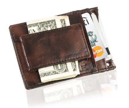 Suvelle Genuine Leather Slim Money Clip Wallet, Card Slots, ID / Badge Window