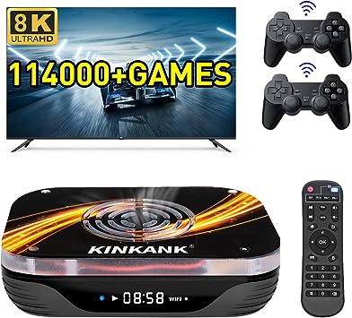 Kinhank Retro Video Game Console Built in 114000  Nostalgic Games, Super Console X3 Plus Retro Gaming Console with 65 Emulators,EmuELEC 4.5/Android 9.0/CoreELEC All in 1,2.4G 5G WIFI,BT 4.0,Best Gift