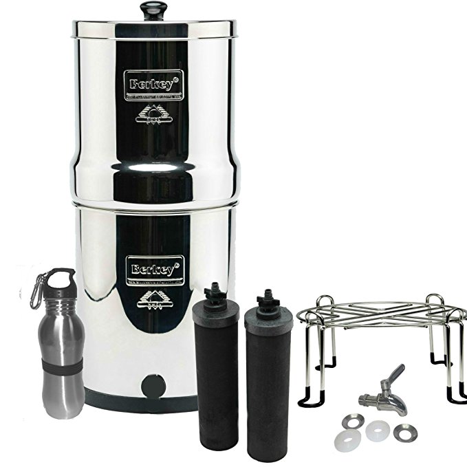 Berkey Big Filter Bundle Stainless Steel Spigot, Stand and Water Bottle, 2.0 Gallon Special