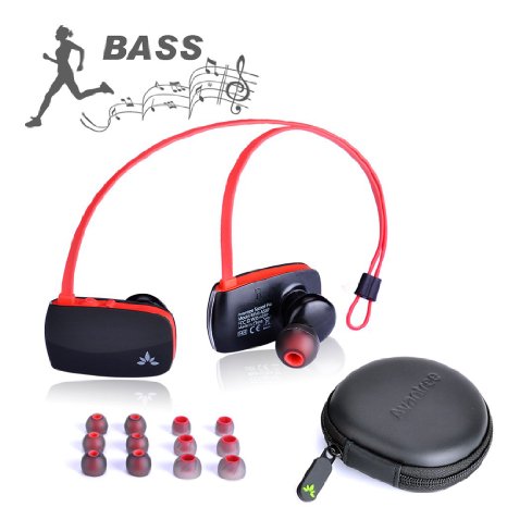 Avantree Wireless Bluetooth Universal Sport Headphones - Black  Red