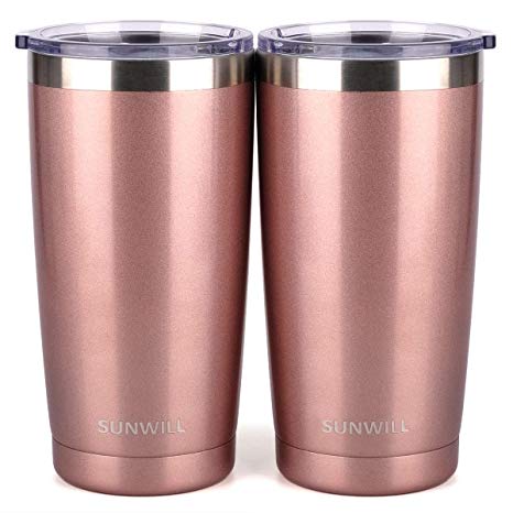 SUNWILL 20oz Tumbler with Lid (Rose Gold 2 pack), Stainless Steel Vacuum Insulated Double Wall Travel Tumbler, Durable Insulated Coffee Mug, Thermal Cup with Splash Proof Sliding Lid