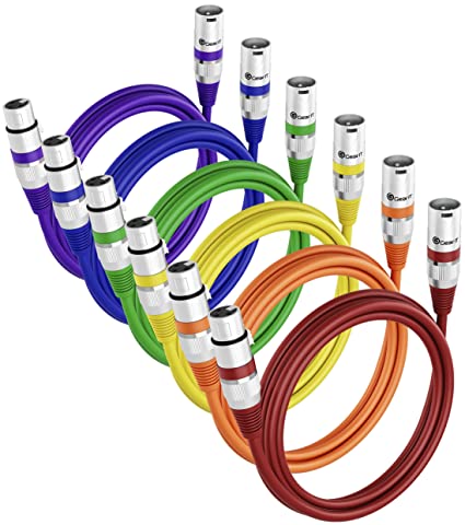 GearIT XLR to XLR Microphone Cable (20 Feet, 6 Pack) XLR Male to Female Mic Cable 3-Pin Balanced Shielded XLR Cable for Mic Mixer, Recording Studio, Podcast - Multi Colored, 20Ft, 6 Pack