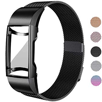 UHKZ Compatible for Fitbit Charge 3/Charge 3 SE Bands with Screen Protector Case, Stainless Steel Mesh Milanese Metal Wristband Loop Accessories for Fitbit Charge 3/Charge 3 SE Smartwatch