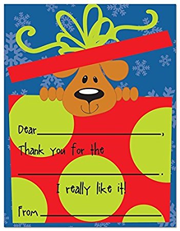 20 cnt Dog Present Kids Christmas Fill-in Thank You Cards