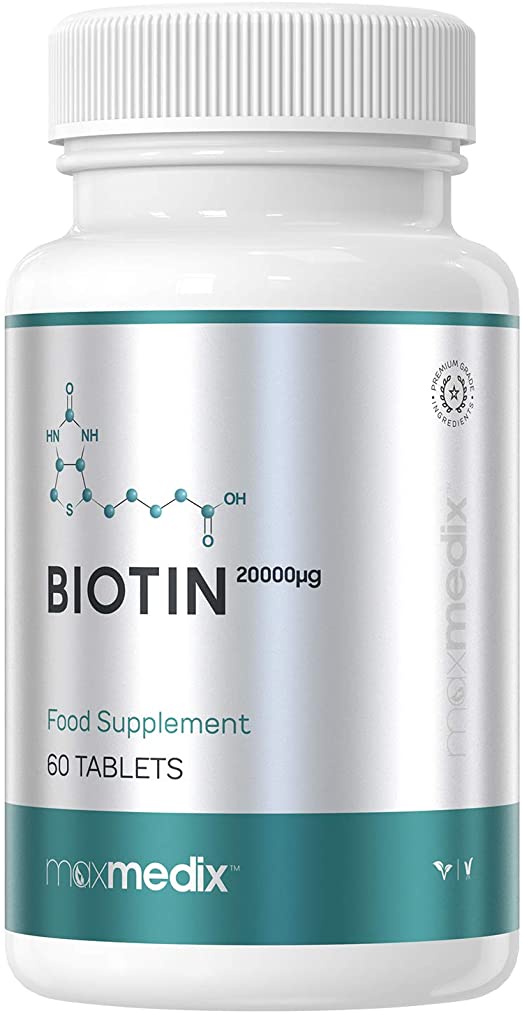 Biotin Tablets - 20,000mcg - High Strength Natural Hair Growth Supplement for Women & Men, Vitamins for Healthy Nail & Skin Too, Fights Hair Loss, Vegan Capsule Servings - 60 Pills - by MaxMedix